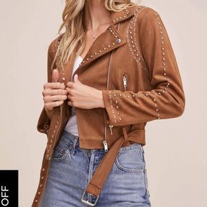 Suede leather brown jacket with studs